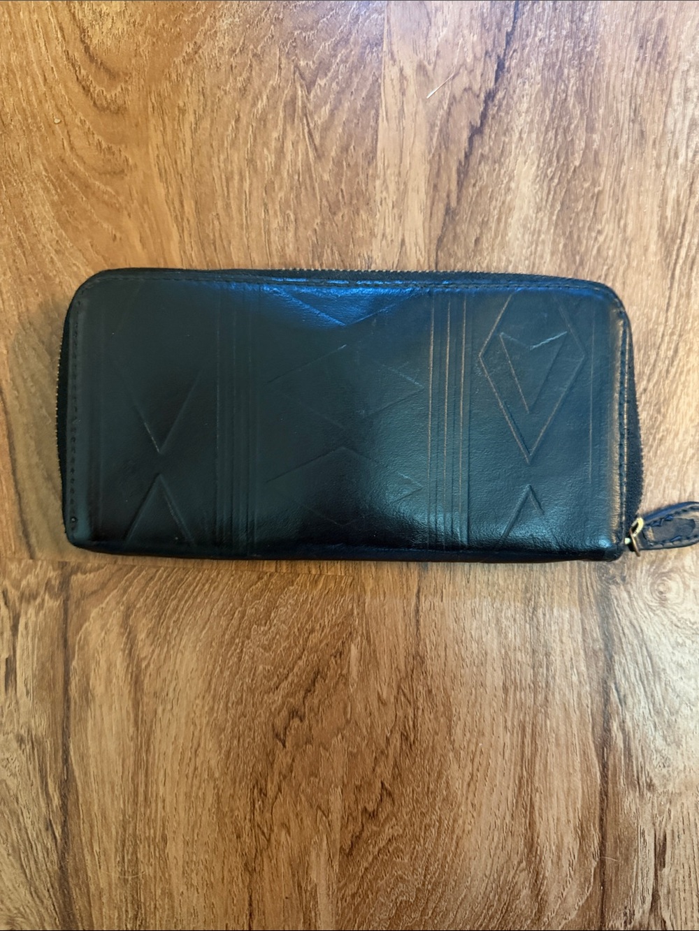 Black Embossed Leather Zip Wallet